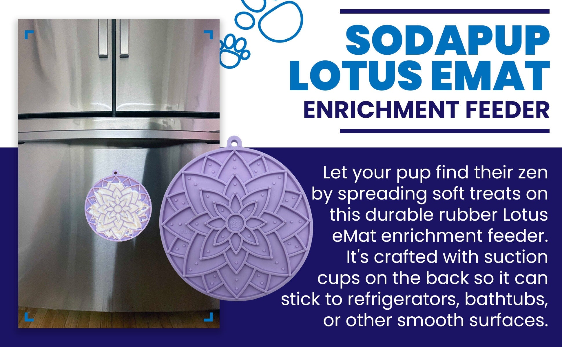 Pastel purple Lotus Design eMat Enrichment Lick Mat with suction cups by SodaPup/True Dogs, LLC for dogs.