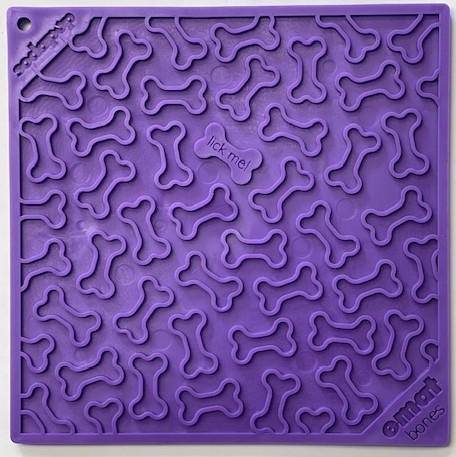 Purple Bones Design eMat enrichment lick mat by SodaPup for dogs, featuring a textured surface for interactive play and mental stimulation.