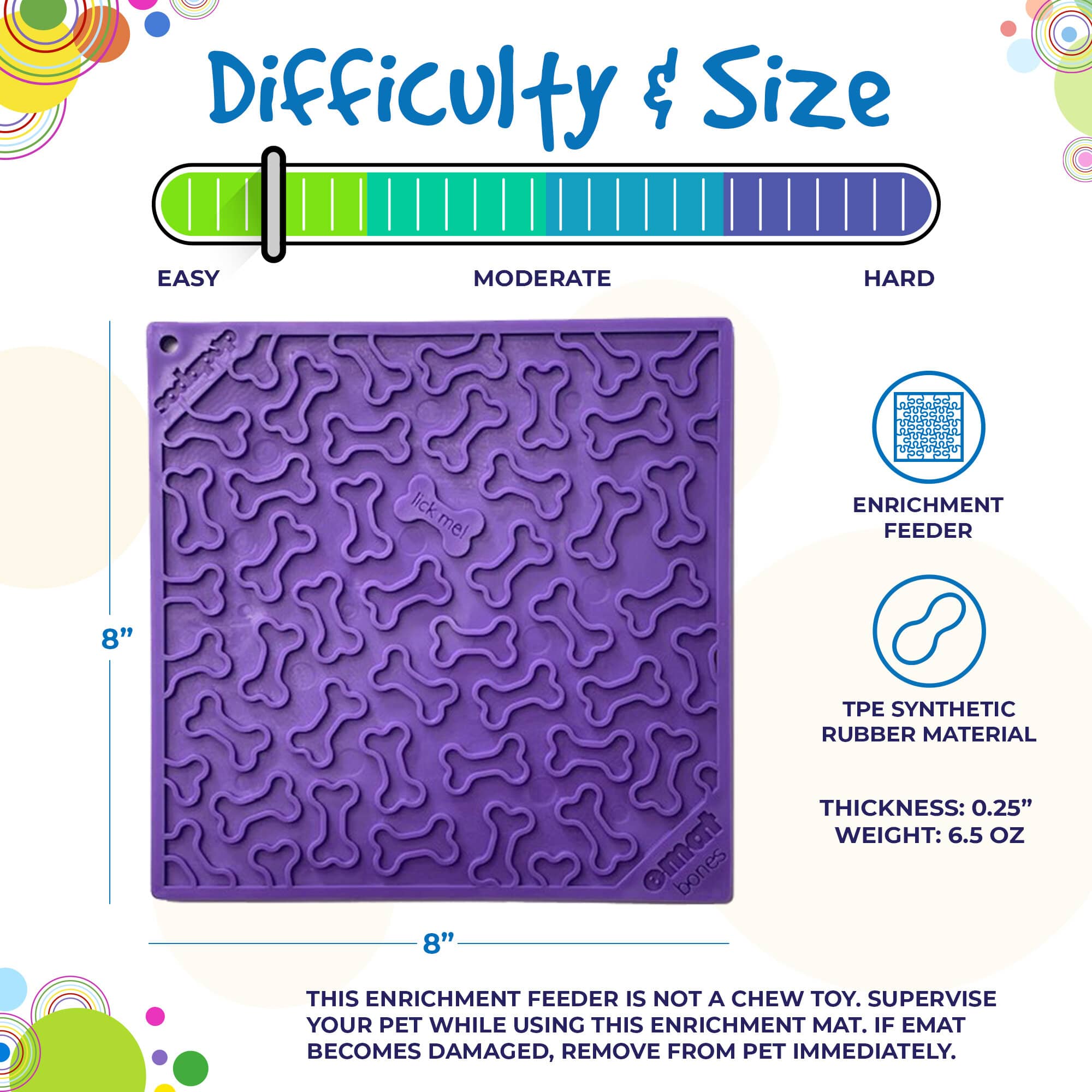 Purple Bones Design EMAT enrichment lick mat for dogs by SodaPup, featuring a textured surface for interactive play and enrichment.