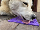 Purple Bones Design eMat Enrichment Lick Mat by SodaPup for dogs, featuring a textured surface for engaging pet enrichment.