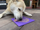 Purple Bones Design eMat enrichment lick mat by SodaPup for dogs, featuring a durable silicone surface with bone patterns.