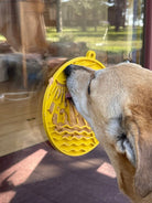 Sun n' Sea EMAT enrichment lick mat with suction cups by SodaPup, bright yellow, designed for dogs to promote mental stimulation.