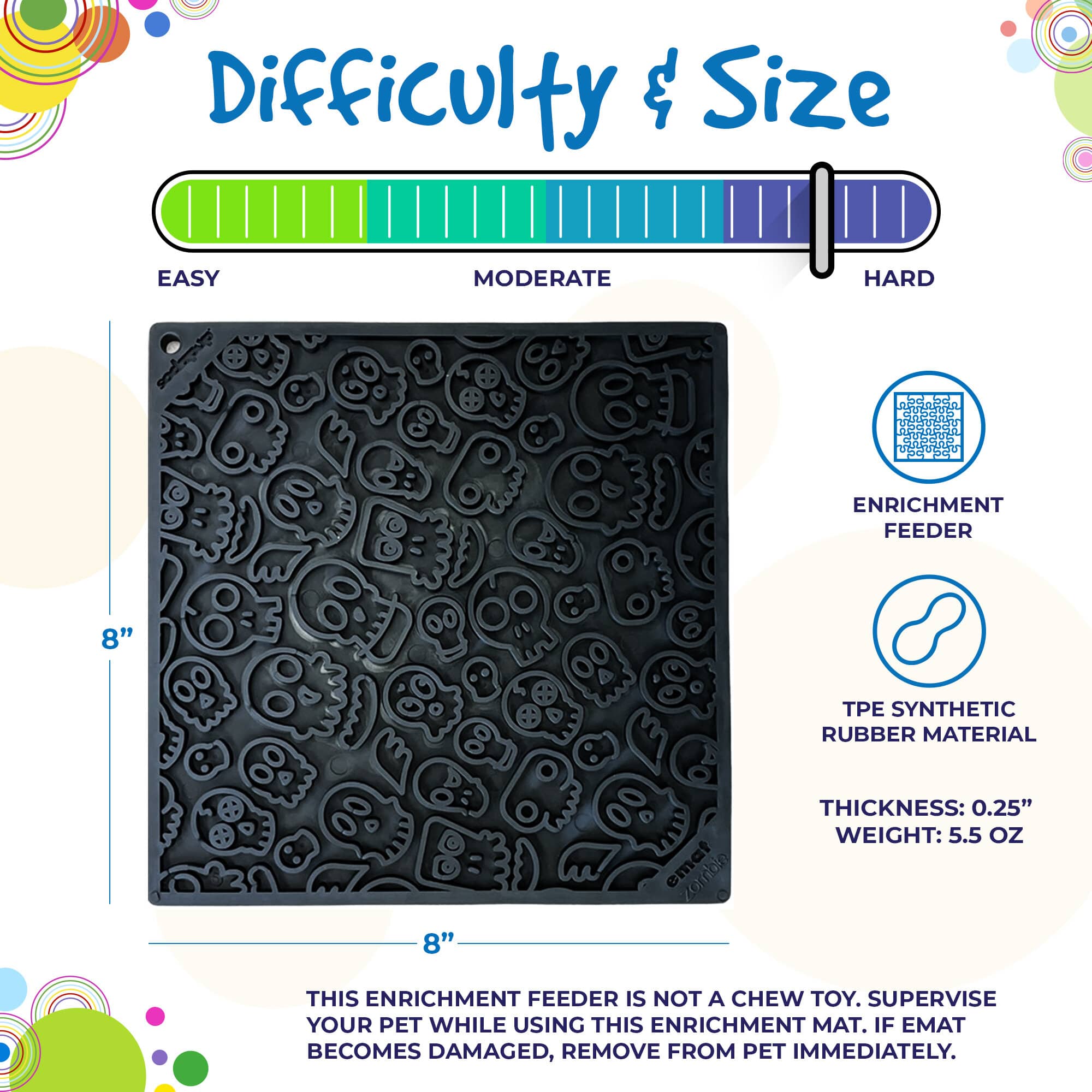 Black Zombie Design EMAT Enrichment Lick Mat by SodaPup/True Dogs, LLC, featuring a detailed zombie pattern for dog enrichment.