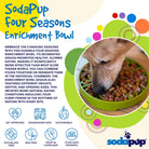 SodaPup Four Seasons Design ETRAY Enrichment Shallow Slow Feeder Dog Bowl in green with four-season pattern, made for dogs.