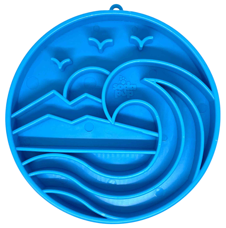 Blue Baja Design eTray Enrichment Shallow Slow Feeder Dog Bowl by SodaPup/True Dogs, LLC, designed for interactive feeding.