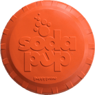 Orange Rubber Bottle Top Flyer dog toy by SodaPup, durable retrieving frisbee for dogs, 9.75-inch rubber dog toy.