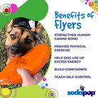 Orange Rubber Dog Toy Bottle Top Flyer by SodaPup, durable retrieving frisbee for dogs, 9.75-inch rubber frisbee in image.