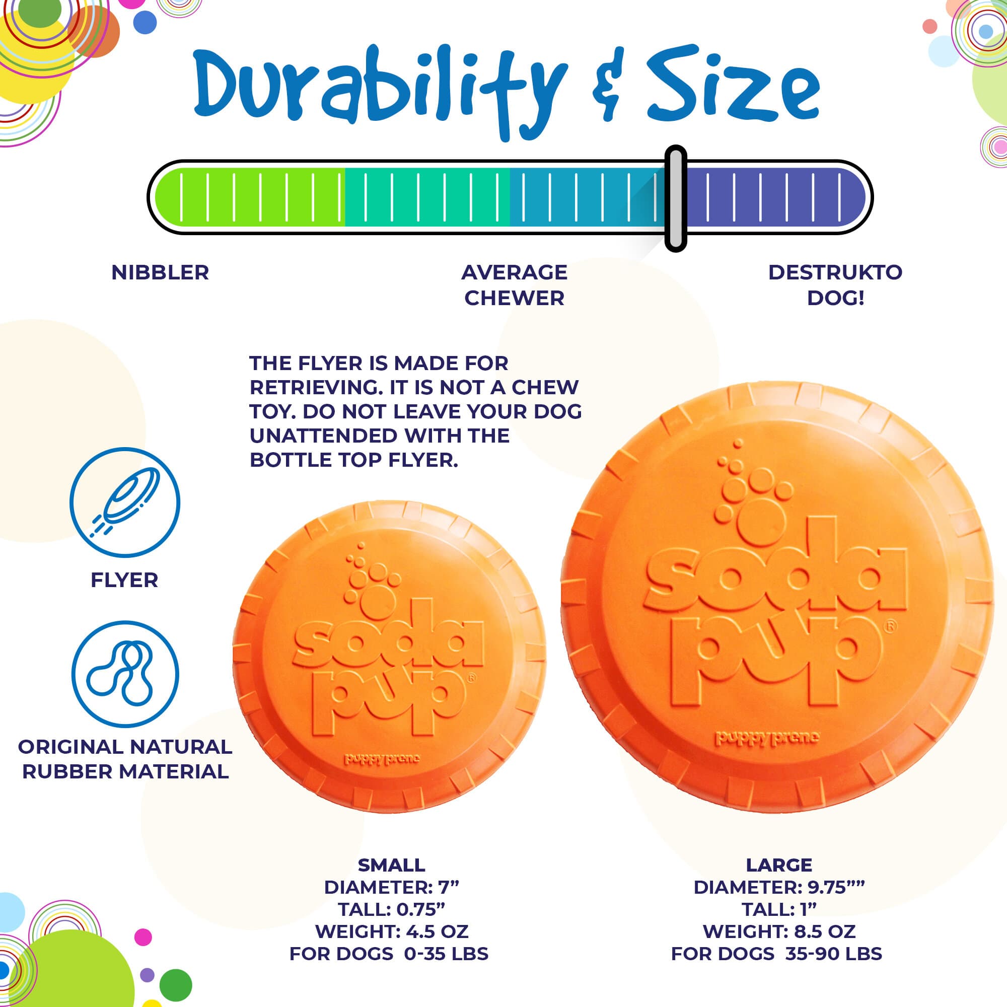 Orange Rubber Dog Frisbee Bottle Top Flyer by SodaPup, durable retrieving toy for dogs, 9.75-inch diameter rubber disc.