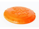 Orange Rubber Bottle Top Flyer dog toy by SodaPup, durable retrieving frisbee for dogs, 9.75-inch rubber flying disc.