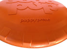 Orange Rubber Bottle Top Flyer dog toy by SodaPup, durable retrieving frisbee for dogs, 9.75-inch rubber disc.