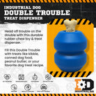 Blue Double Trouble durable rubber dog toy and treat dispenser by SodaPup/True Dogs, LLC, designed for chewing and interactive play.