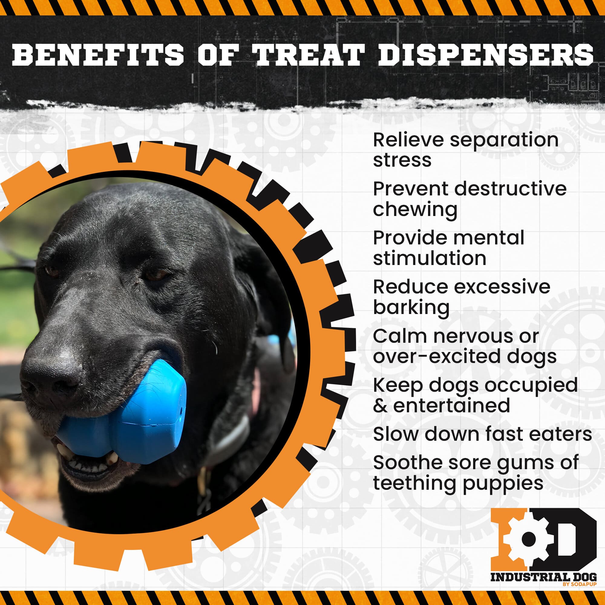Blue Double Trouble durable rubber dog chew toy and treat dispenser by SodaPup, designed for interactive play and dental health.