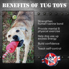 Large red USA-K9 Firecracker durable rubber floating training dummy for dogs, by SodaPup/True Dogs, LLC, shown on water surface.