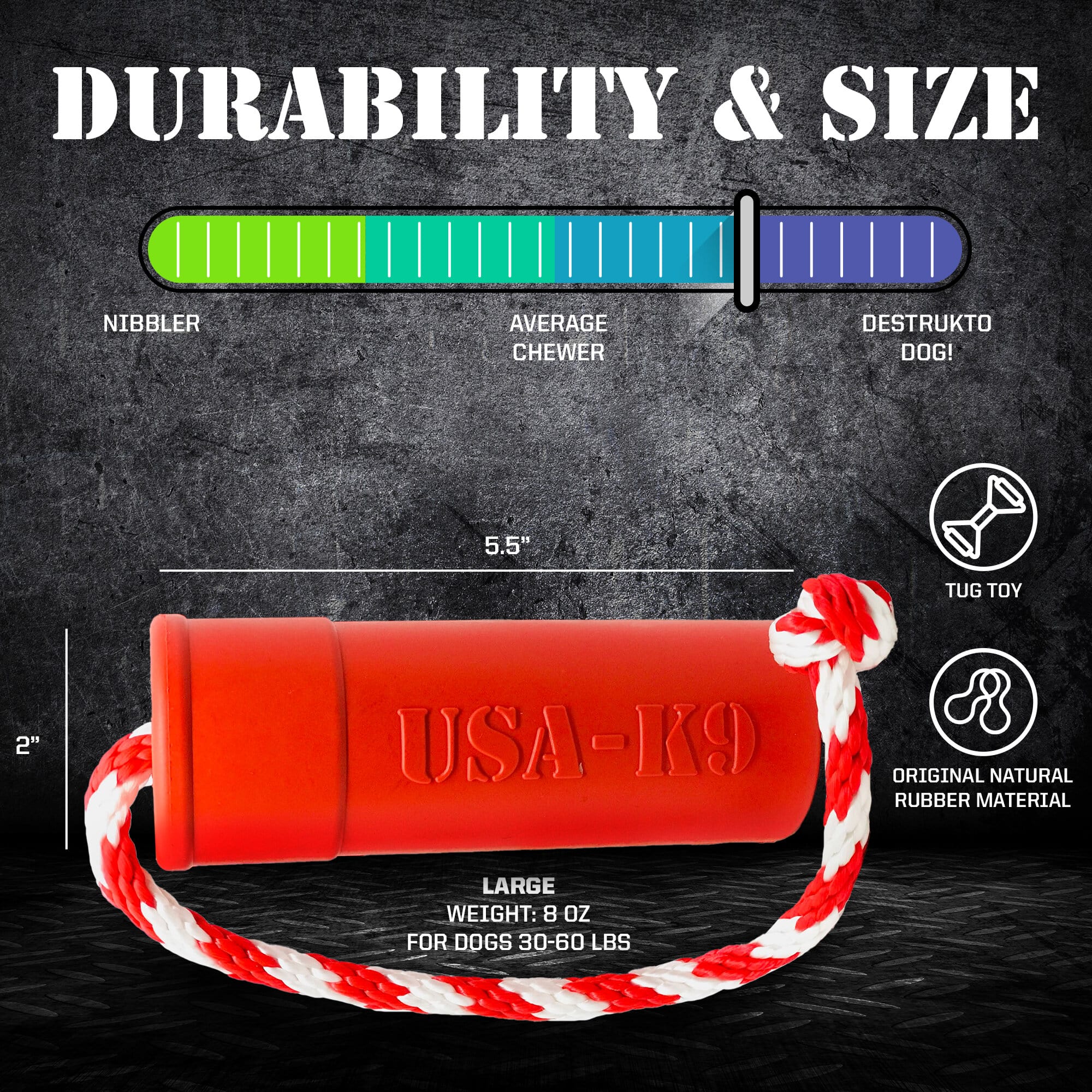 Large red USA-K9 Firecracker durable rubber floating training dummy for dogs, by SodaPup/True Dogs, LLC, designed for water fetch training.
