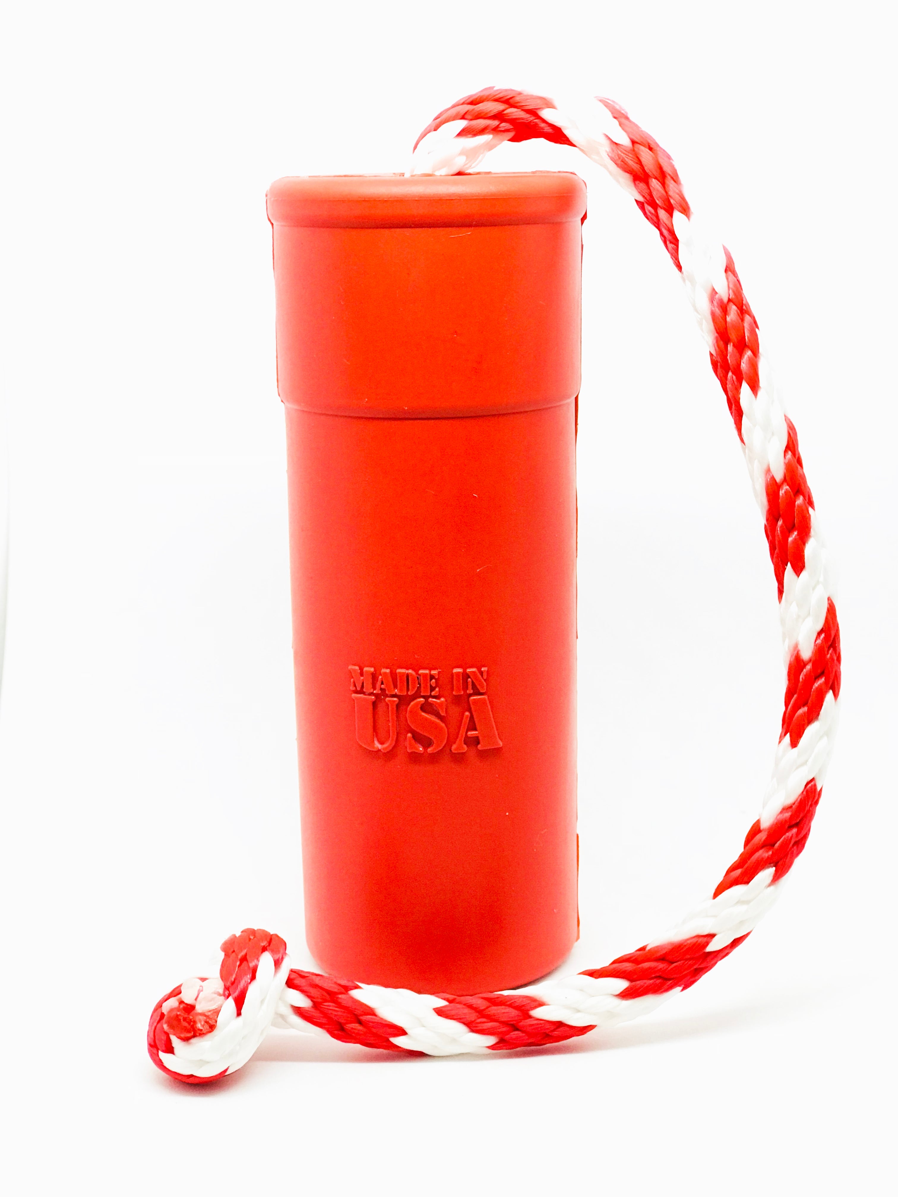 Large red USA-K9 Firecracker Rubber Dog Toy, durable floating training dummy by SodaPup/True Dogs, LLC for active dog training.