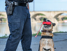 Large red USA-K9 Firecracker durable rubber floating training dummy for dogs, designed for fetch and training by SodaPup/True Dogs, LLC.