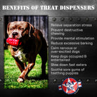 Red USA-K9 Grenade rubber dog toy and treat dispenser by SodaPup, durable chew toy designed for interactive play and reward dispensing.