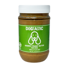 Dogtastic Gourmet Peanut Butter for Dogs by SodaPup, apple and flax flavor, in a jar with a dog treat, natural and nutritious.
