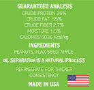Dogtastic Gourmet Peanut Butter for Dogs by SodaPup, apple and flax flavor, in a jar with a spoon, close-up of treat packaging.
