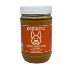 Dogtastic Gourmet Peanut Butter treats for dogs by SodaPup/True Dogs, with pumpkin and flax seed flavor in a jar.